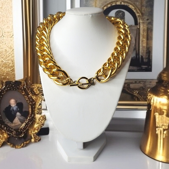 ANNE KLEIN Vintage 80's Chunky Chain Toggle Necklace - Picture 2 of 3